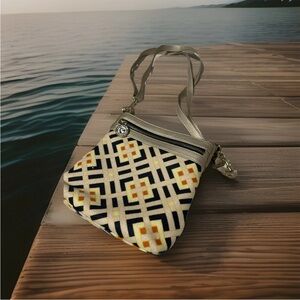 Spartina 449 Geometric Cream and Black Crossbody canvas leather